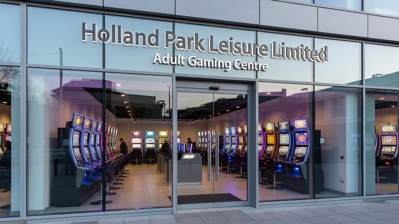 Interior view of an adult gaming centre showing gaming machines and customer service desk